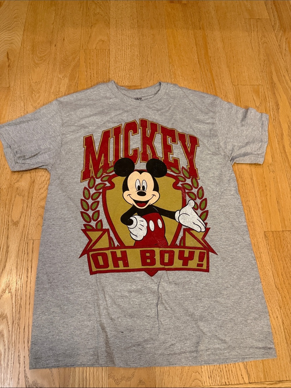 Disney Gray Tee with Mickey Graphic in Red & Gold